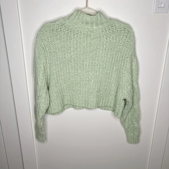 Free People Cable Knit Turtleneck Crop Sweater Mint  Green XS Merry Go Round - Picture 10 of 10